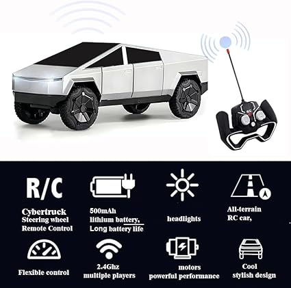 Rush RC Tesla Cybertruck for Kids – High Speed 1:14 Scale Car with Lights, 2.4GHz Remote & All-Terrain Tires