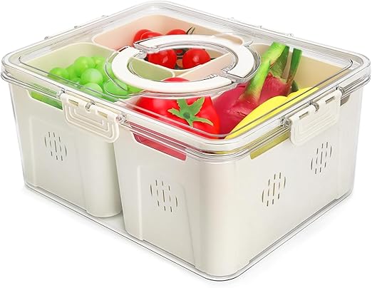 Transparent Refrigerator Organizer with 3 Removable Colanders