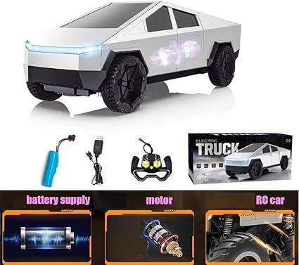 Rush RC Tesla Cybertruck for Kids – High Speed 1:14 Scale Car with Lights, 2.4GHz Remote & All-Terrain Tires