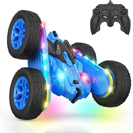 4WD RC Stunt Car with 360° Flips, LED Lights, Dual Motors & Rechargeable Batteries – Blue