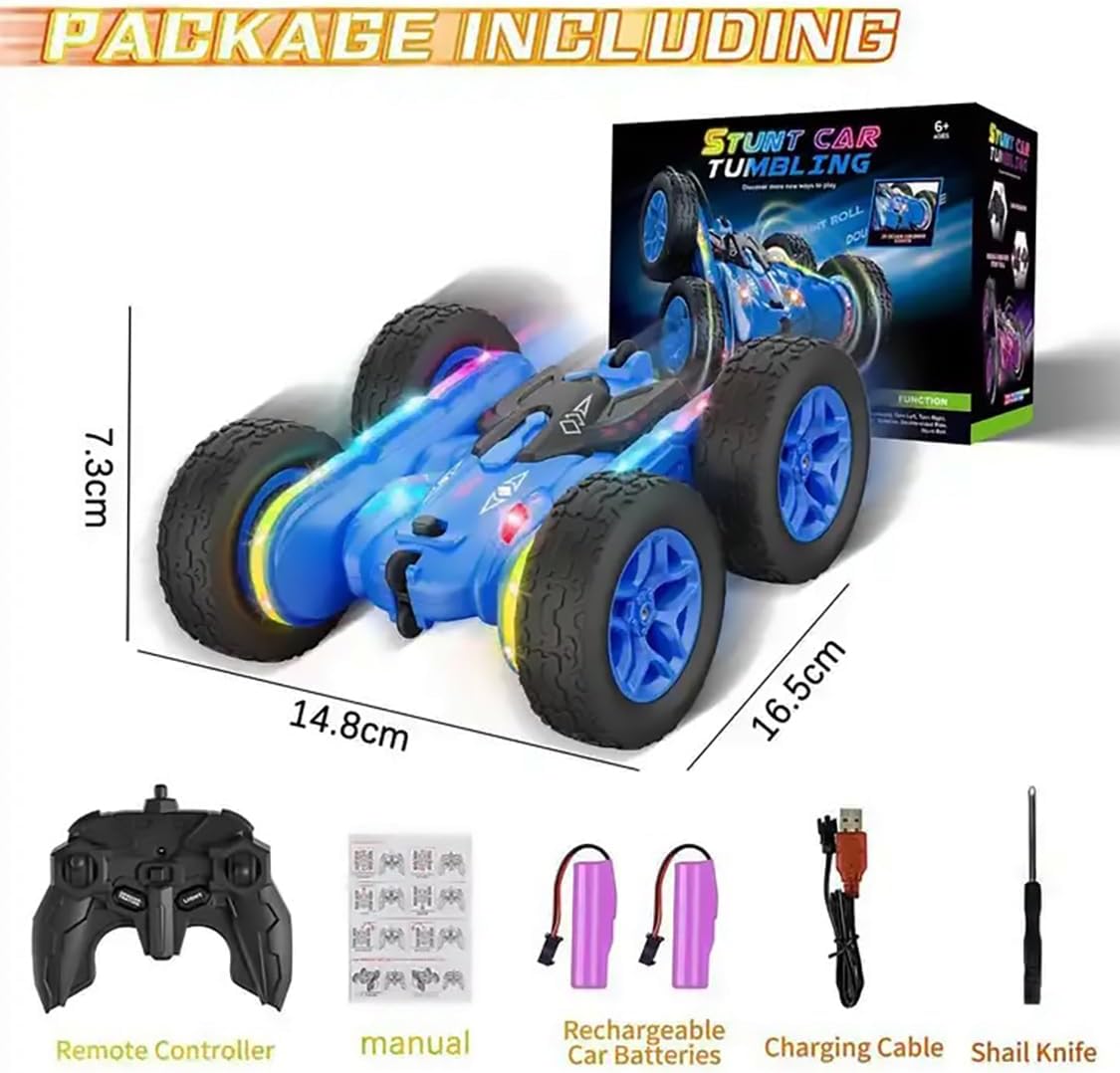4WD RC Stunt Car with 360° Flips, LED Lights, Dual Motors & Rechargeable Batteries – Blue