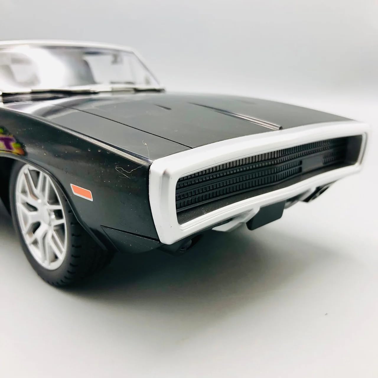 Fast & Furious 1970 Dodge RC Muscle Car – High Speed, Glossy Black with Lights & Openable Doors