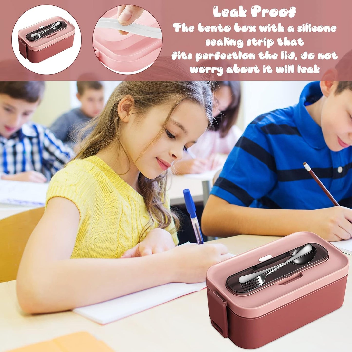 2-Layer Stackable Lunch Box Container with Tray Cutlery