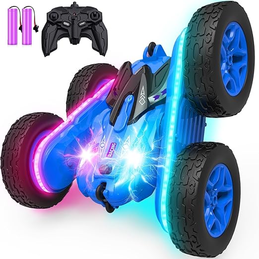 4WD RC Stunt Car with 360° Flips, LED Lights, Dual Motors & Rechargeable Batteries – Blue
