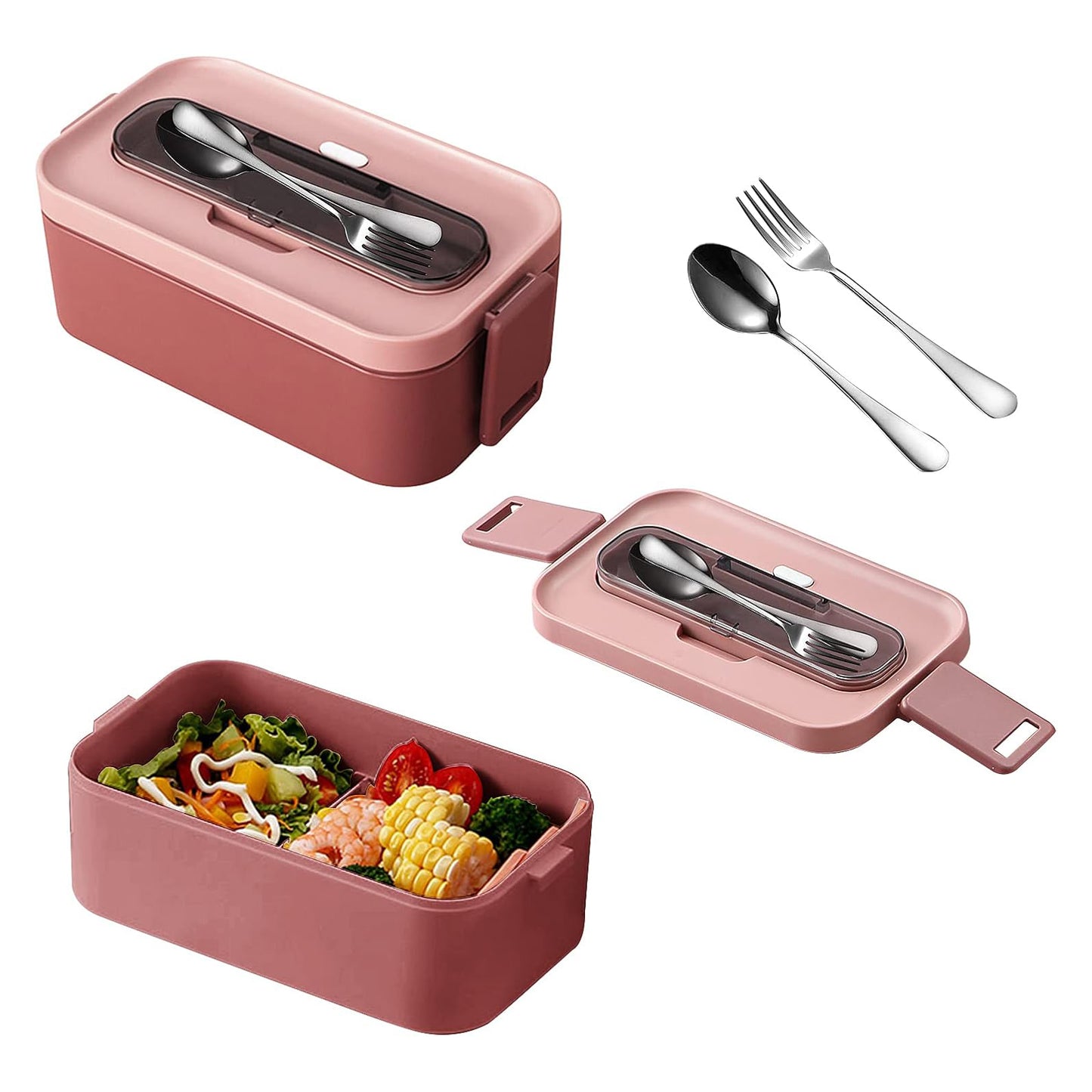 2-Layer Stackable Lunch Box Container with Tray Cutlery