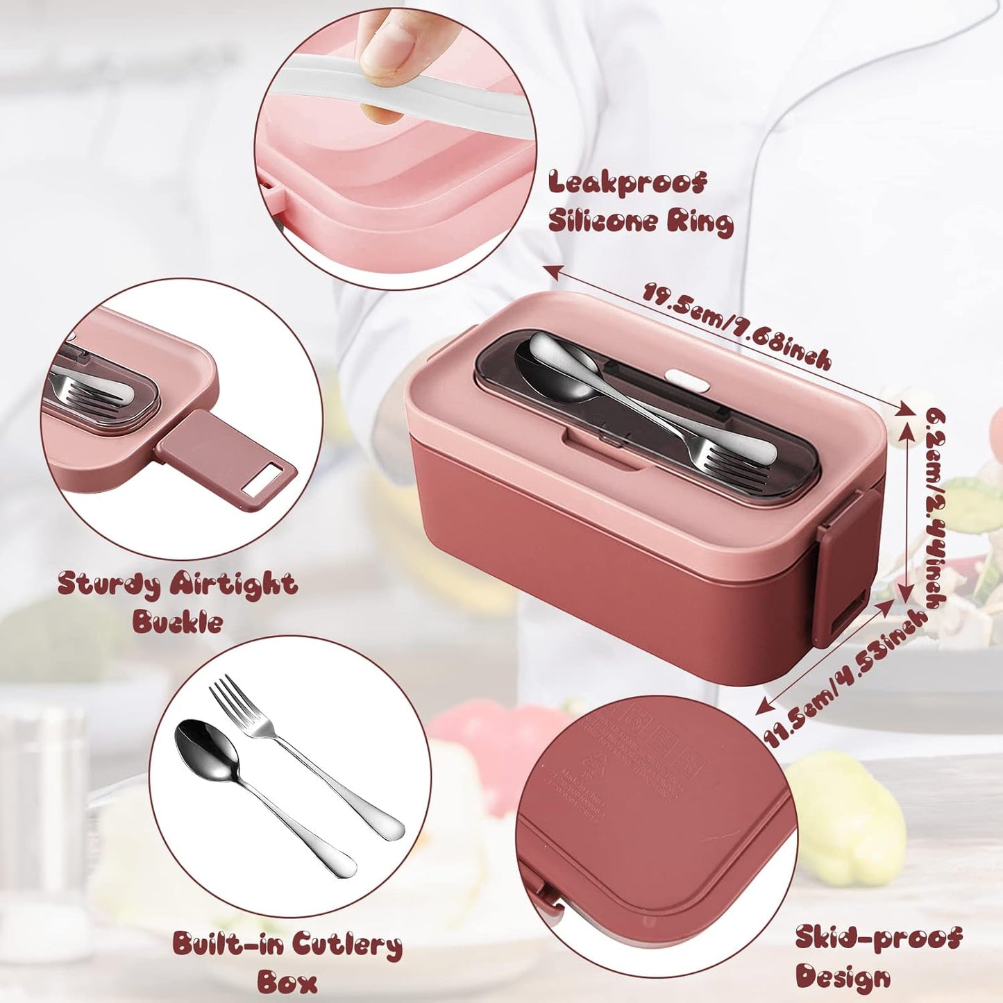 2-Layer Stackable Lunch Box Container with Tray Cutlery