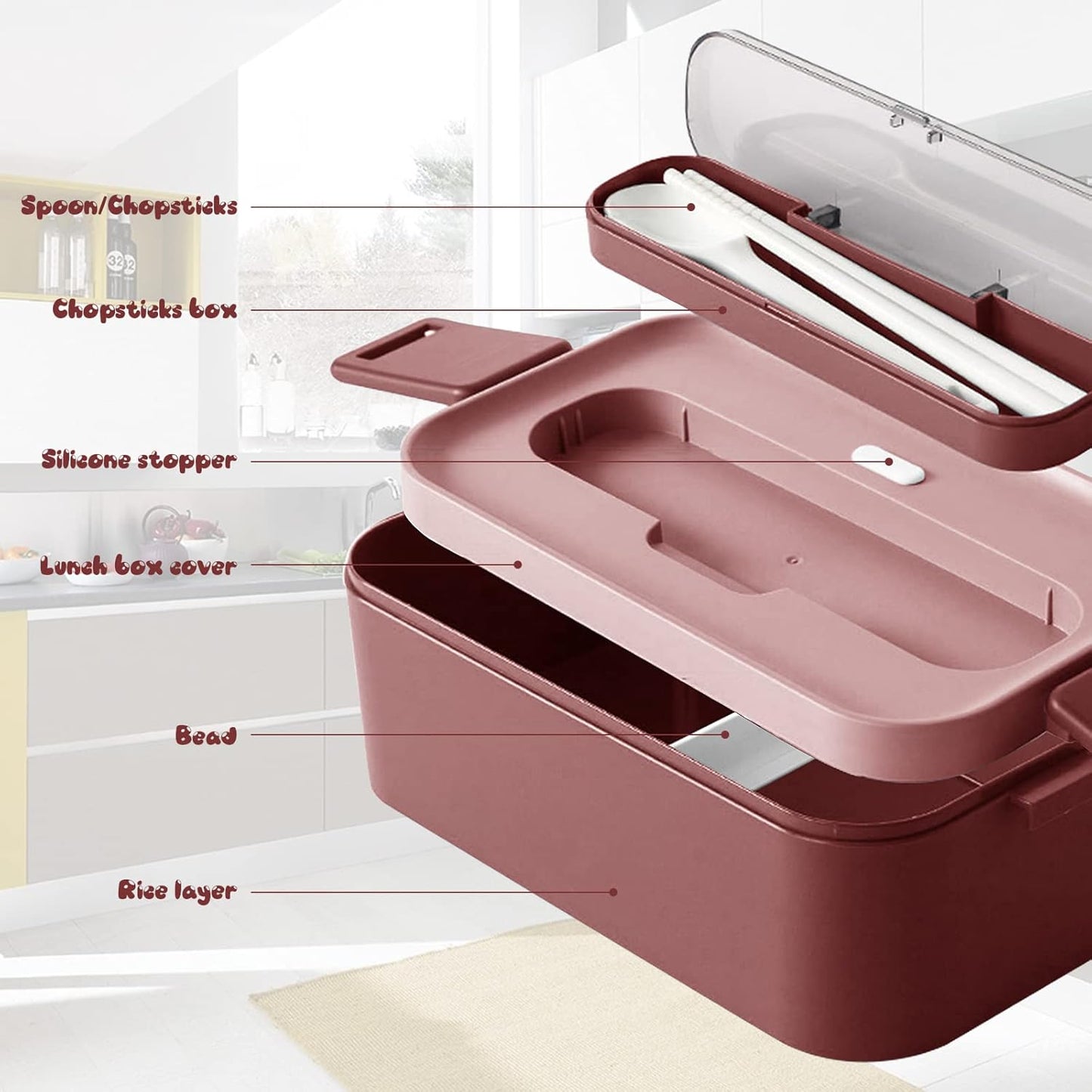 2-Layer Stackable Lunch Box Container with Tray Cutlery