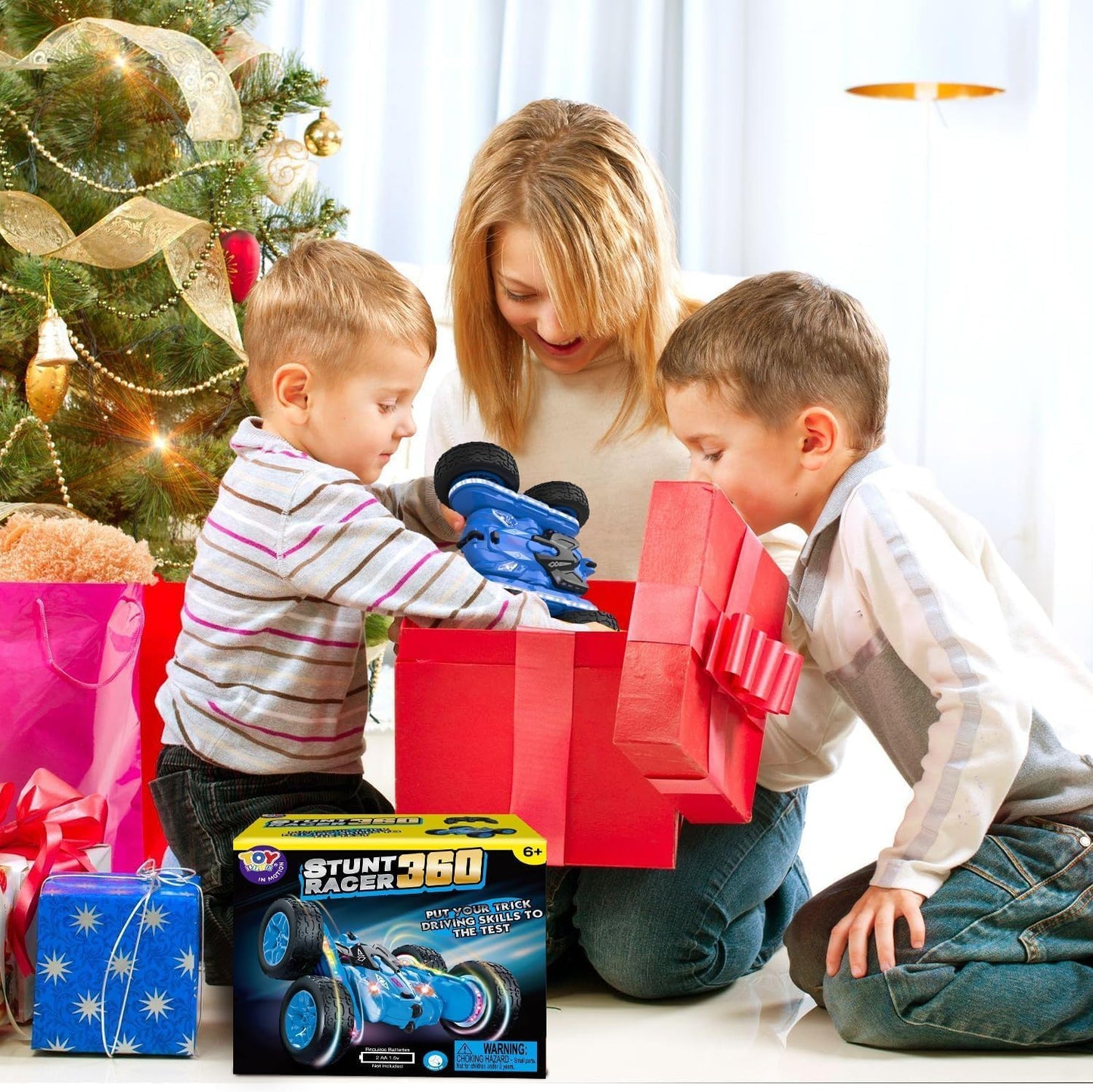 4WD RC Stunt Car with 360° Flips, LED Lights, Dual Motors & Rechargeable Batteries – Blue