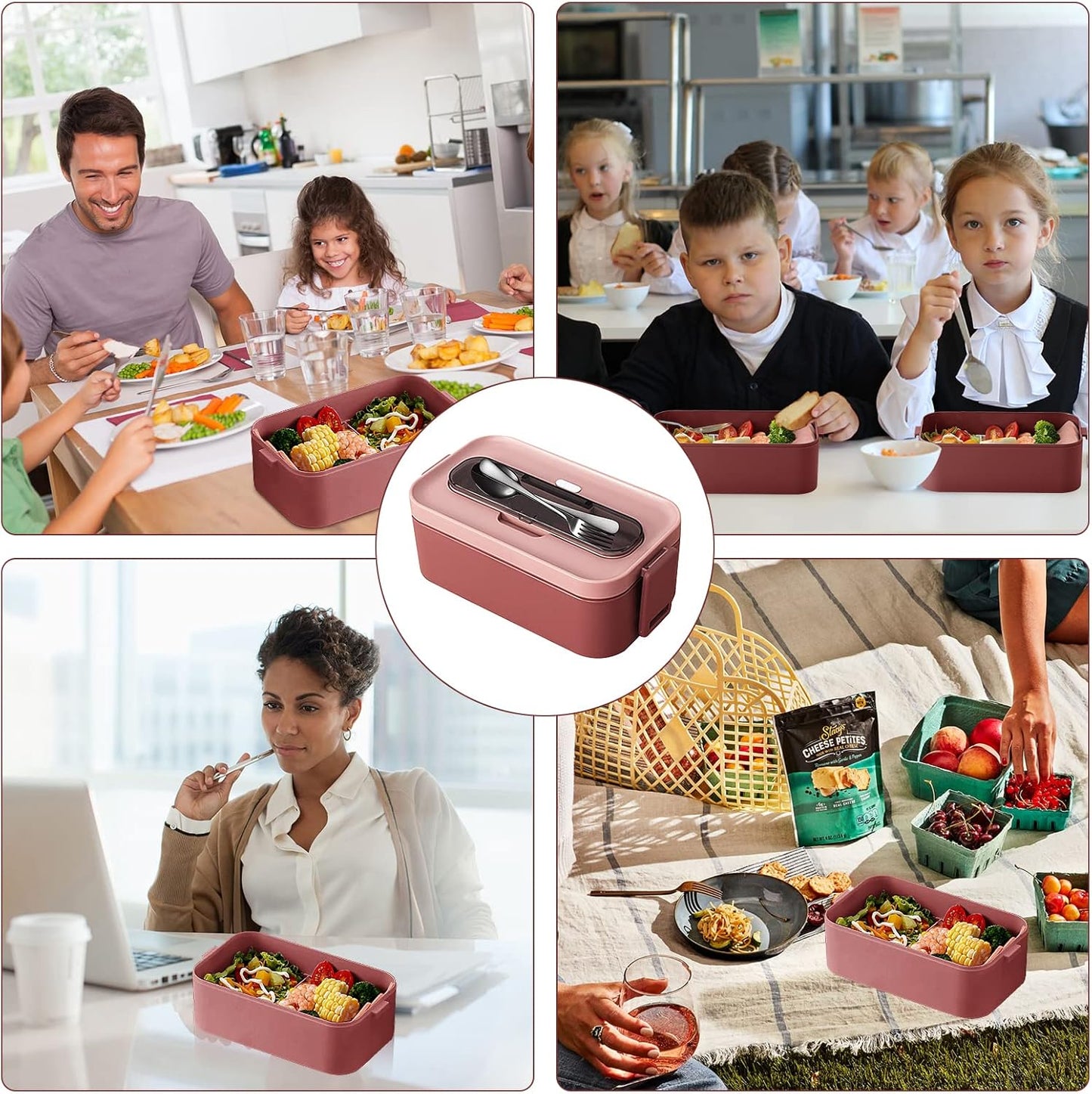 2-Layer Stackable Lunch Box Container with Tray Cutlery