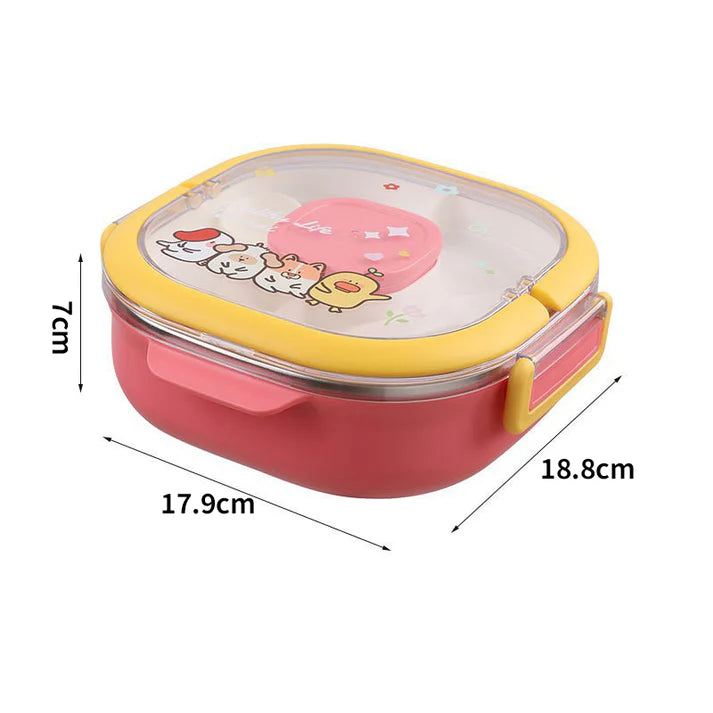 Multi-Purpose Leakproof Two Layers Food Storage Box for Boys and Girls | Stainless Steel Seasoning Box for Kids with Sauce Box, Plastic Tray, Spoon & Fork, and Easy Lock