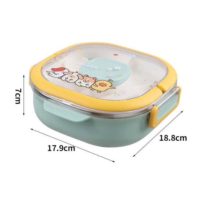 Multi-Purpose Leakproof Two Layers Food Storage Box for Boys and Girls | Stainless Steel Seasoning Box for Kids with Sauce Box, Plastic Tray, Spoon & Fork, and Easy Lock