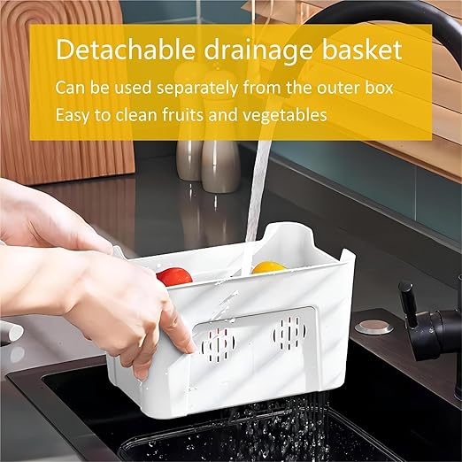 Transparent Refrigerator Organizer with 3 Removable Colanders