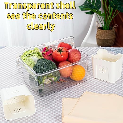 Transparent Refrigerator Organizer with 3 Removable Colanders
