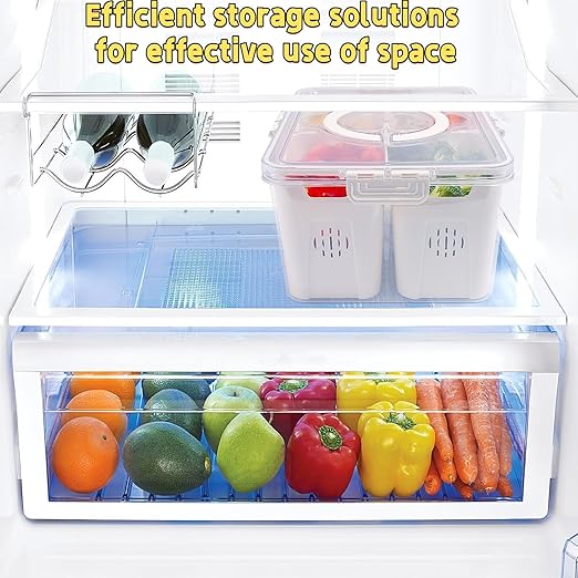 Transparent Refrigerator Organizer with 3 Removable Colanders