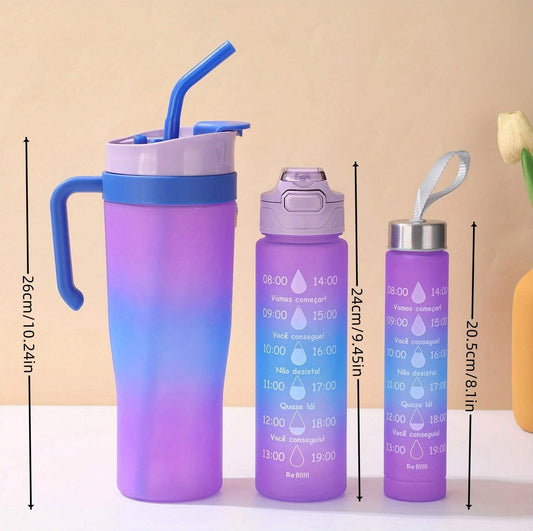 3-in-1 Water Bottle Set: Tumbler, Motivational Bottle & Sport Bottle