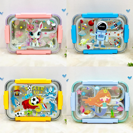 3 Compartment Stainless Steel Lunch Box with Chopstick & Spoon