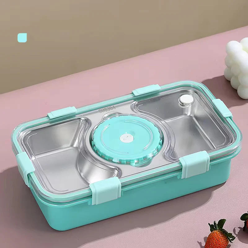 3 Compartments Stainless Steel Lunch Box with Cup