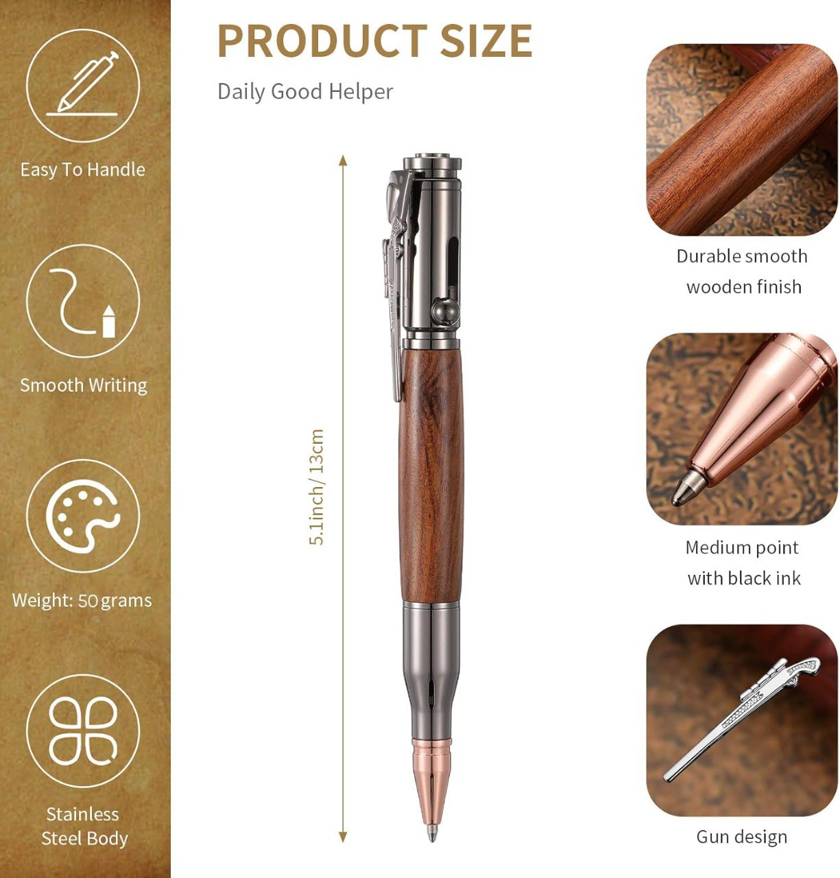 Bolt Action Bullet Ballpoint Pen with refill for gun lover, hunter