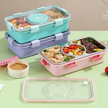 3 Compartments Stainless Steel Lunch Box with Cup
