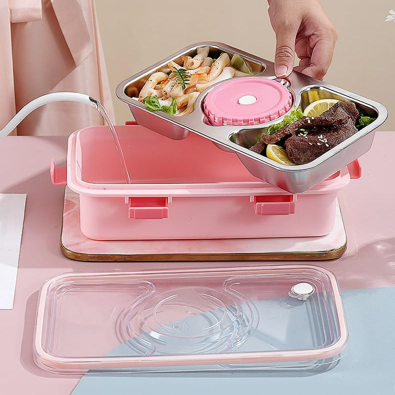 3 Compartments Stainless Steel Lunch Box with Cup