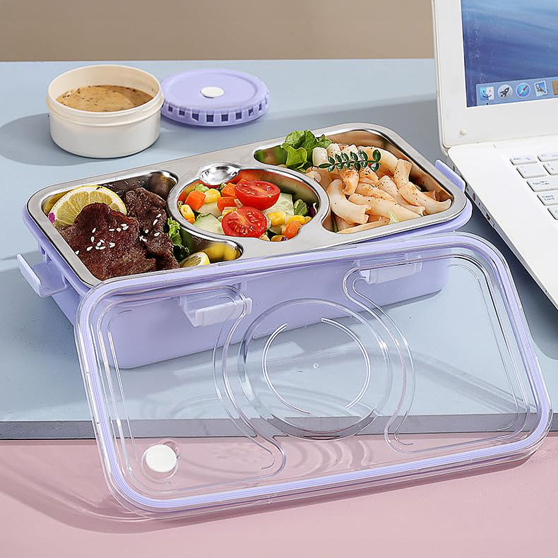 3 Compartments Stainless Steel Lunch Box with Cup