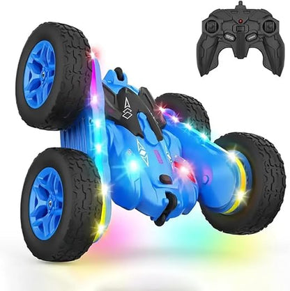 4WD RC Stunt Car with 360° Flips, LED Lights, Dual Motors & Rechargeable Batteries – Blue