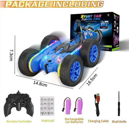 4WD RC Stunt Car with 360° Flips, LED Lights, Dual Motors & Rechargeable Batteries – Blue