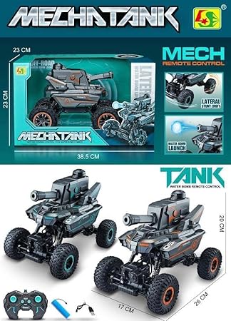RC Tank Car with Water Bullet Shooting, LED Lights, Sounds & 4WD – Monster Truck Style for Kids