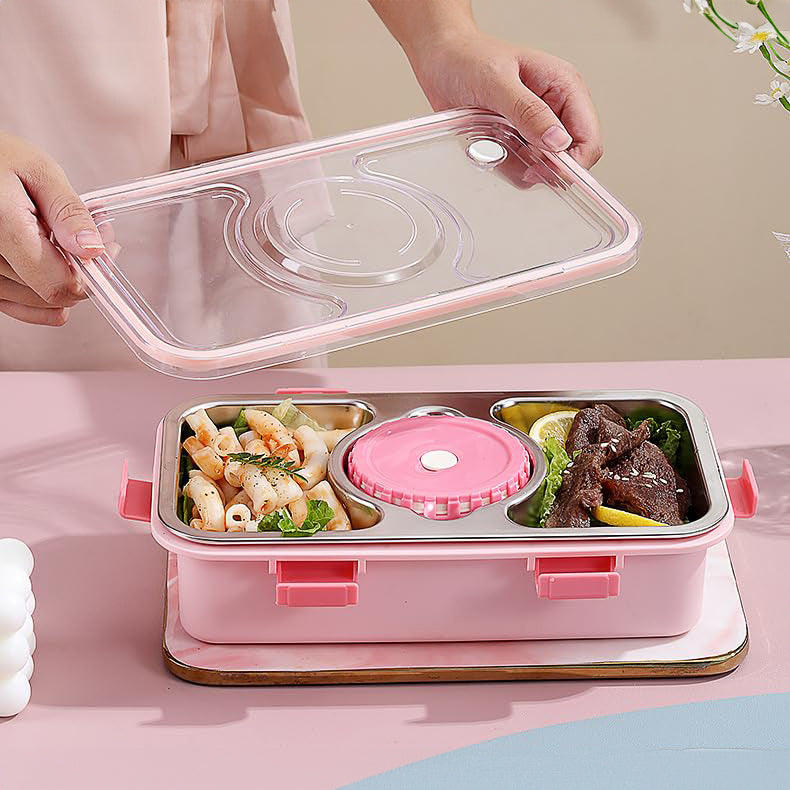 3 Compartments Stainless Steel Lunch Box with Cup