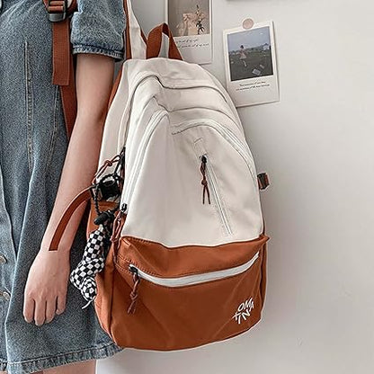 Backpack Cute with Flower Pin Pendant School Bag Aesthetic Pastel Supplies Accessories Canvas Daypack