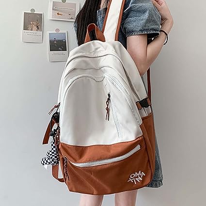 Backpack Cute with Flower Pin Pendant School Bag Aesthetic Pastel Supplies Accessories Canvas Daypack