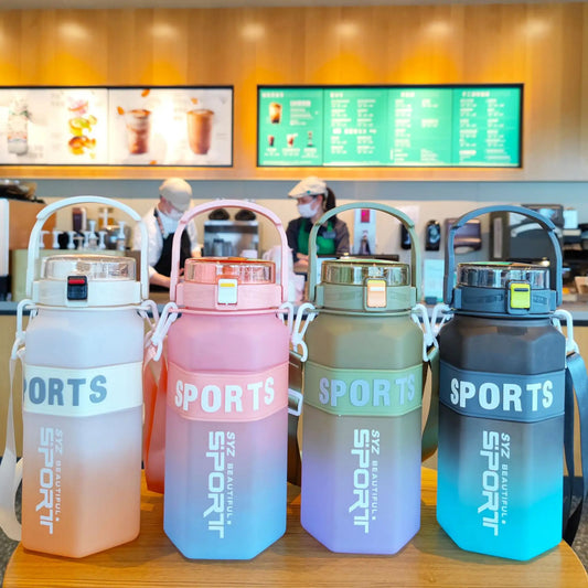 Gradient Color Plastic Water Bottle with Dual Portable Straps