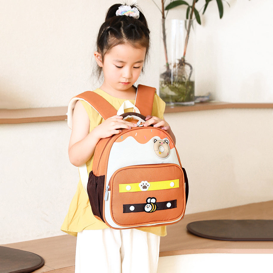 Cute Bee with Bear Theme Kindergarten Backpack for Kids Girls Boys Toddler Backpack Preschool Nursery Travel Bag Picnic Bag, Mini Size - Brown
